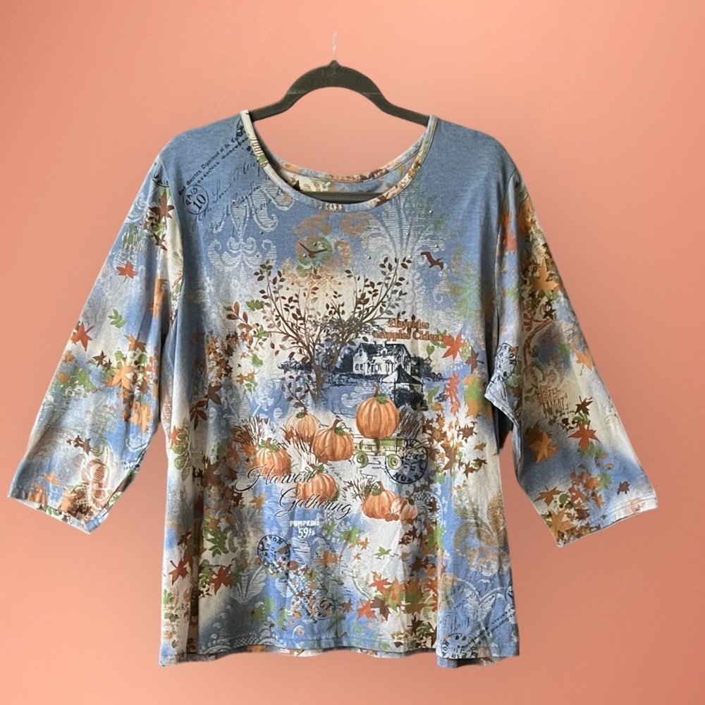 Holiday Edition Harvest Gathering  graphic Womens top. Size 2X
